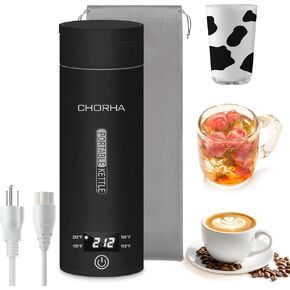 Electric Kettle Portable Travel Kettle Tea Coffee Portable Kettle, 500ML with 4 Variable Presets, Small Electric Kettle 304 Stainless Steel with Auto Shut-Off & Boil Dry Protection (Black)