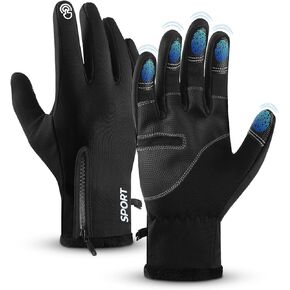 AURUZA Winter Gloves Men Women, Zipper Cycling Gloves Touch Screen, Windproof Warm Gloves Cold Weather, Anti-Slip Gloves