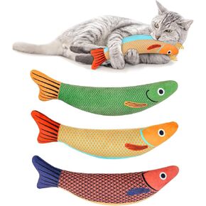 Cat Toys Saury Fish, 3 Pack Catnip Toys Bell Inside Soft and Durable, Interactive Cat Kicker Toys for Indoor Kitten Exercise 9.05 Inches for All Breeds