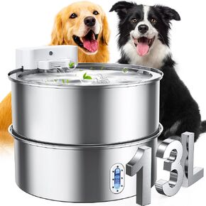 Meowant 2-in-1 Dog Water Fountain for Large Dog, 7-13L/1.8-3.4Gal Automatic Stainless Steel Pet Water Fountain with Garden Hose, BPA Free, 5-Stage Filtered Dog Water Bowl for Muti-pet Outdoor