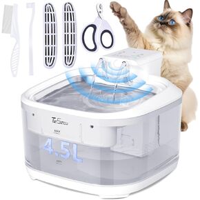 Cat Water Fountain, Wireless Pet Water Fountain Battery Operated, 4.5L/152oz Automatic Dog Water Dispenser for Drinking with Quiet Pump Inside Stainless Steel Tray Easy Clean BPA-Free