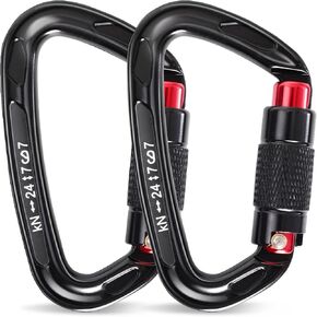Screwgate Climbing Carabiner Clips with an Auto Locking Heavy Duty Carabiner Clip, Suitable for Rock Climbing, Rappelling, Rescue, Hammock, Aerial Work, Camping, etc(2 Packs of D Ring Carabiners)