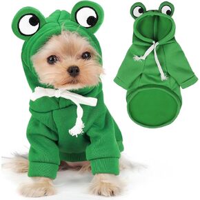Adorable Frog Dog Hoodie with Cute Frog Eyes,Warm and Cozy Cotton Blend Sweatshirt for Small,Medium Dogs Perfect for Fall,Dog Costumes,and Cosplay Parties,Pet Outfit for All Occasions.Green S