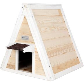 PETSFIT Outdoor Cat House for Winter, Insulated Cat House Outdoor- 3 Sided Weatherproof Asphalt Roof, 3 Doors with Escape Door, Outdoor Small Rabbit Hutch Grey