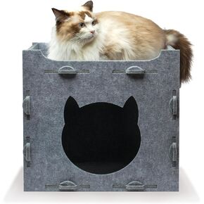 KAQJW Detachable Felt Cat Bed Condo Shelter House for Indoor Use - Easy to Assemble, Durable and Warm Funnest - Cozy Shelter with Built-in Scratching Board and Bonus Cat Toys