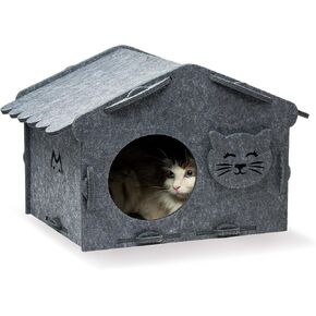 KAQJW Detachable Felt Cat Bed Condo Shelter House for Indoor Use - Easy to Assemble, Durable and Warm Funnest - Cozy Shelter with Built-in Scratching Board and Bonus Cat Toys