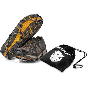 Yaktrax Walk Plus Traction Cleats for Ice and Snow, 360° Steel Coil Grip for All-Direction Traction, Flexible Cold-Resistant Upper, Easy On/Off with Heel Tab, Includes Carry Bag & Carabiner