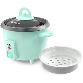 Mishcdea Small Rice Cooker 3 Cups Uncooked, Electric Mini Rice Cooker with Steamer Basket, Removable Nonstick Pot, 12H Automatic Keep Warm, for Rice, Soups, Stews, Grains, Oatmeal - Aqua
