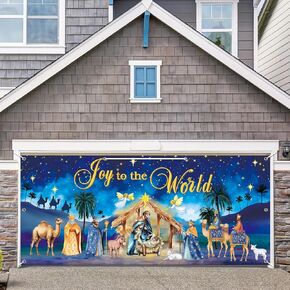 16 × 7FT عيد الميلاد المهد باب المرآب يغطي الزينة فرحة كبيرة للعالم ليلة المقدسة مشهد المهد راية يسوع عيد ميلاد باب المرآب خلفية للشتاء في الهواء الطلق عطلة عيد الميلاد حزب اللوازم in Kuwait