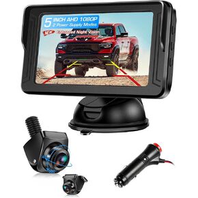 5" Backup Camera for Car AHD 1080P Metal OEM Style Back Up Camera Easy Setup Plug-Play Real Time Image Waterproof Clear Night Vision Rear View Camera Reverse Camera with Monitor for Cars Truck SUV