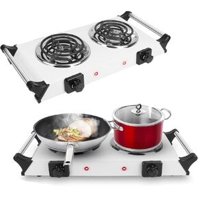 Electric Hot Plate, 2000W Countertop Double Burner with Adjustable Temperature & Handles, Stainless Steel Coil Electric Stove for Cooking Cooktop for Home Kitchen Dorm RV Camp, Black