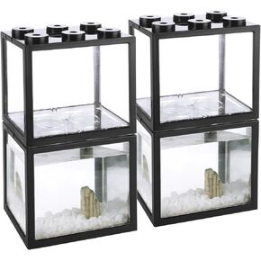 QTLCOHD 4Pcs Small Betta Fish Tank, 0.6 Gallon Mini Fish Tank Aquarium Tank Kit, Stackable Beta Fish Tank, Black Fish Bowl for Turtle Reptile Shrimp Crab Insects Decoration