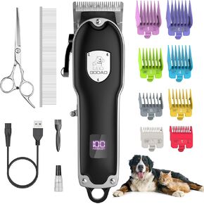 Dog Hair Clippers for Grooming Cordless Pet Clippers for Dogs Thick Hair with Metal Blades, Electric Rechargeable Dog Trimmer for Grooming Low Noise Pet Grooming Kit