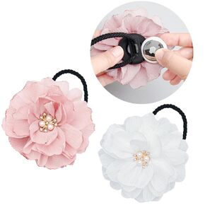 2 Pack Airtag Hair Ties Holder for Kids, Cute Flower Hidden Hair Elastic Band GPS Tracker Case for Apple Airtag (Pink Purple, Thick Hair)