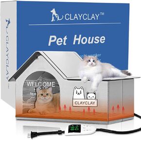 Heated Cat House with Intelligent Thermostat, Weatherproof Cat Heating Shelter for Indoor Outdoor Cats, Foldable Pet Heated House for Cats & Small Dogs with Removable Heating Pad Suit for All Seasons