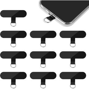 10 PCS Phone Lanyard Patch, Phone Tether Tab Universal Tether Tabs for Cell Phone Replacement Part Without Adhesive, Mobile Phone Hook, Phone Tether Tab for All Full Phone Cases, Black