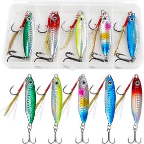 Saltwater Jigs Fishing Lures Fishing Spoons Fishing Jigs Shiny with Ultra-Sharp Hooks Lead Fish Metal Jig Spoon Lure Jigging Lure for Tuna Salmon Grouper Bass Fishing Sea Fishing