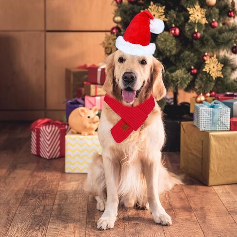 Christmas Dog Santa Hat and Scarf, Dog Christmas Outfit Adjustable Dog Christmas Hat Knitted Dog Christmas Scarf Holiday Dog Outfit for Small Medium Large Dogs Pets (Large) in Saudi Arabia