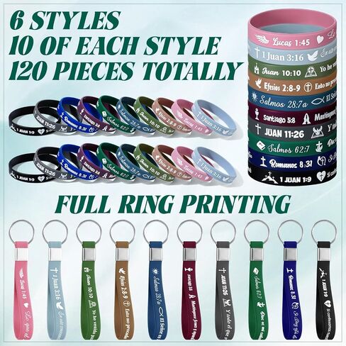 Skylety 120 Pcs Spanish Bible Verse Bracelets Keychain Set Spanish Christian Keychains Bible Silicone Bracelets Spanish Christian Quote Gifts for Women Men in Saudi Arabia