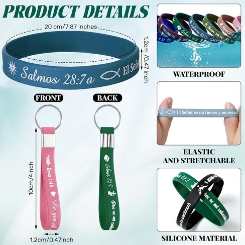 Skylety 120 Pcs Spanish Bible Verse Bracelets Keychain Set Spanish Christian Keychains Bible Silicone Bracelets Spanish Christian Quote Gifts for Women Men in Saudi Arabia