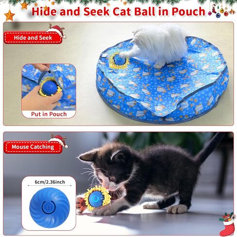 Interactive Cat Toys for Indoor Cats, Electric Rolling Cat Ball in Pouch, Simulation Hunting Toys for Cats, Hunting Hood with Cat Ball, Rechargeable Hide and Seek Cat Toy in Saudi Arabia