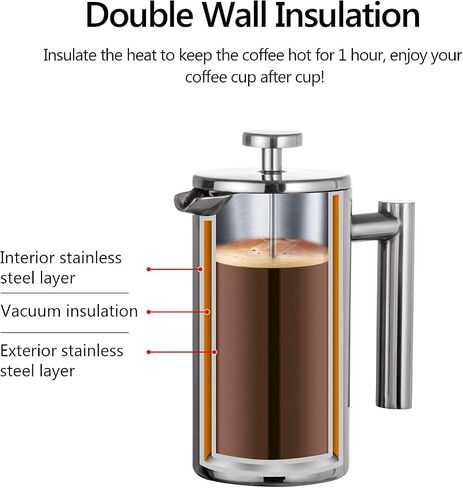 Irishom French Press Coffee Maker Stainless Steel Double Walled Insulated Coffee Maker Pot in Saudi Arabia