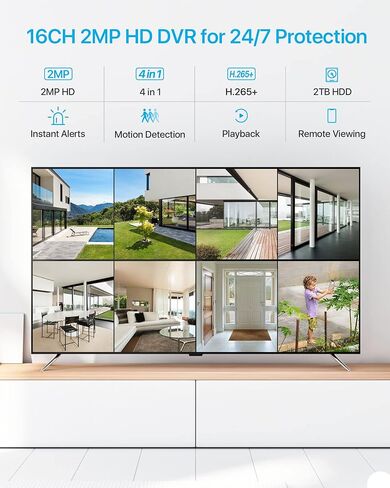 ZOSI Full 1080p 16 Channel Home Security Camera System with AI Human Vehicle Detect, 8 x 1080p Weatherproof CCTV Bullet Dome Camera Outdoor, H.265+ 16CH DVR with 2TB HDD, Night Vision, Alert Push in Kuwait