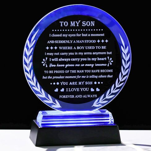 Meaningful Son Gifts from Mom Dad Birthday Gifts for Son Crystal Keepsake Inspirational Graduation Gifts for Adult Son to My Son Present on Christmas Valentines Fathers Day in Saudi Arabia