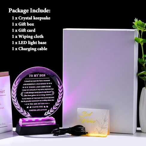 Meaningful Son Gifts from Mom Dad Birthday Gifts for Son Crystal Keepsake Inspirational Graduation Gifts for Adult Son to My Son Present on Christmas Valentines Fathers Day in Saudi Arabia