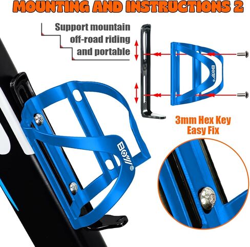 Bike Water Bottle Holder & Bottle Cage Mount for Adults & Kids, with 2 Pack + No Screw + Velcro + Adjustable Strap + Aluminum Alloy + Lightweight + Portable for Mountain Bicycle Accessories in Saudi Arabia
