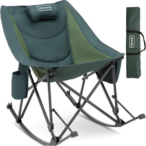 Camping Chairs, Rocking Camping Chairs Foldable Camping Chairs for Adults Outdoor Rocker Camping Chairs with High Back Portable Rocking Chair for Outdoor, Support 350lbs, Dark Green in Saudi Arabia
