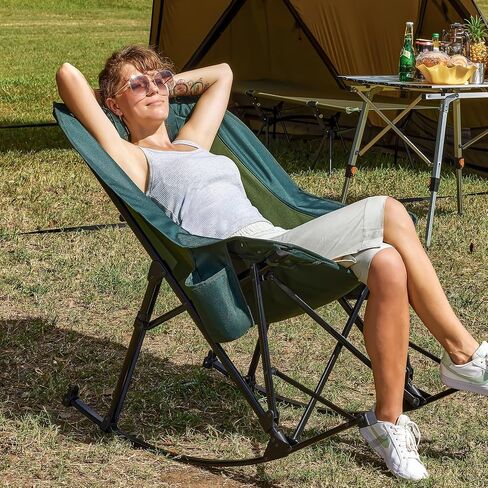 Camping Chairs, Rocking Camping Chairs Foldable Camping Chairs for Adults Outdoor Rocker Camping Chairs with High Back Portable Rocking Chair for Outdoor, Support 350lbs, Dark Green in Saudi Arabia