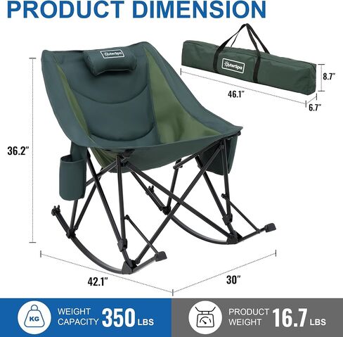 Camping Chairs, Rocking Camping Chairs Foldable Camping Chairs for Adults Outdoor Rocker Camping Chairs with High Back Portable Rocking Chair for Outdoor, Support 350lbs, Dark Green in Saudi Arabia