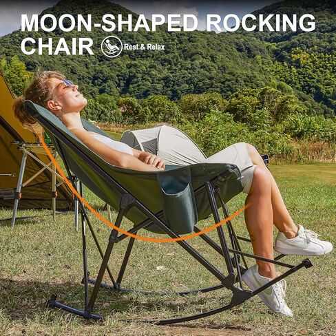 Camping Chairs, Rocking Camping Chairs Foldable Camping Chairs for Adults Outdoor Rocker Camping Chairs with High Back Portable Rocking Chair for Outdoor, Support 350lbs, Dark Green in Saudi Arabia
