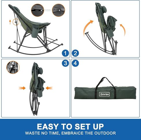 Camping Chairs, Rocking Camping Chairs Foldable Camping Chairs for Adults Outdoor Rocker Camping Chairs with High Back Portable Rocking Chair for Outdoor, Support 350lbs, Dark Green in Saudi Arabia