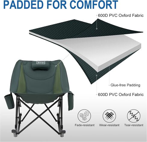 Camping Chairs, Rocking Camping Chairs Foldable Camping Chairs for Adults Outdoor Rocker Camping Chairs with High Back Portable Rocking Chair for Outdoor, Support 350lbs, Dark Green in Saudi Arabia