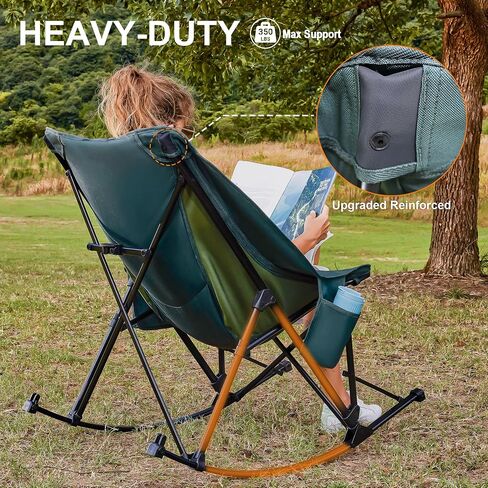 Camping Chairs, Rocking Camping Chairs Foldable Camping Chairs for Adults Outdoor Rocker Camping Chairs with High Back Portable Rocking Chair for Outdoor, Support 350lbs, Dark Green in Saudi Arabia