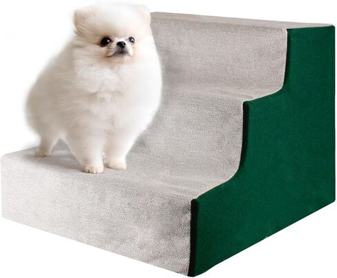 Enjoying Dog Stairs for Small Dogs, Dog Steps for Bed Couches, Non-Slip Fabric Cover, Pet Ramp Self-Assembly, 3 Steps, Brown in Kuwait