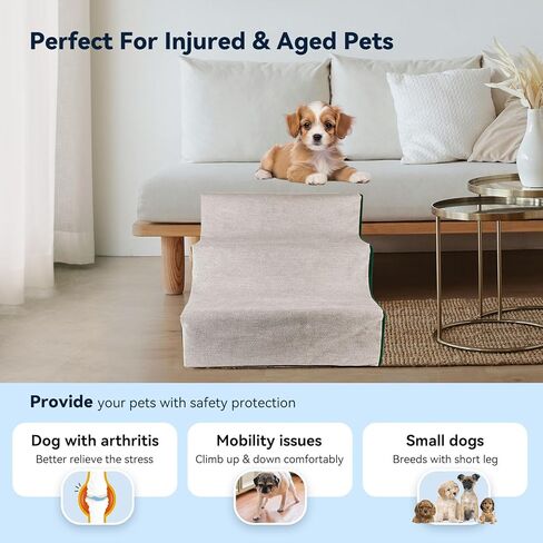 Enjoying Dog Stairs for Small Dogs, Dog Steps for Bed Couches, Non-Slip Fabric Cover, Pet Ramp Self-Assembly, 3 Steps, Brown in Kuwait