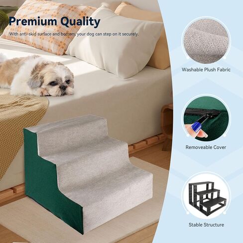 Enjoying Dog Stairs for Small Dogs, Dog Steps for Bed Couches, Non-Slip Fabric Cover, Pet Ramp Self-Assembly, 3 Steps, Brown in Kuwait