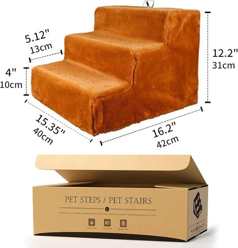 Enjoying Dog Stairs for Small Dogs, Dog Steps for Bed Couches, Non-Slip Fabric Cover, Pet Ramp Self-Assembly, 3 Steps, Brown in Kuwait