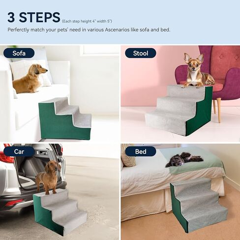 Enjoying Dog Stairs for Small Dogs, Dog Steps for Bed Couches, Non-Slip Fabric Cover, Pet Ramp Self-Assembly, 3 Steps, Brown in Kuwait