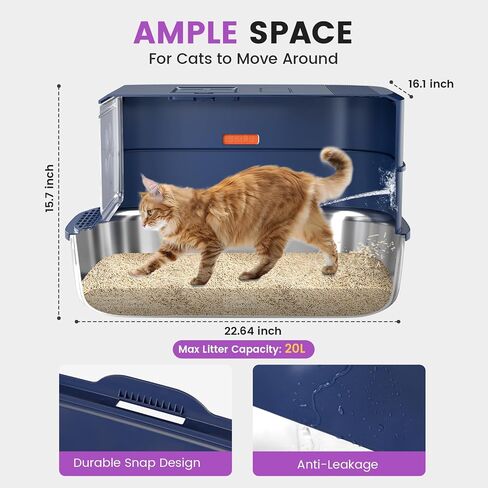 Stainless Steel Cat Litter Box with Lid-Covered Litter Box, Extra Large Metal Litter Box, Easy to Clean for Multiple Cats, Includes Scratch Pad and Cat Scratcher Mat-3-in-1 Enclosed Cat Litter Boxes in Saudi Arabia