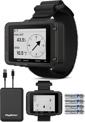 حزمة ملاحة GPS Garmin Foretrex 801 (مع حزام) مثبتة على المعصم - ميزات تكتيكية، نظام GNSS مُحسن متعدد النطاقات، عمر بطارية أطول مع بنك طاقة PlayBetter 5000 مللي أمبير في الساعة و4 بطاريات AAA in Kuwait