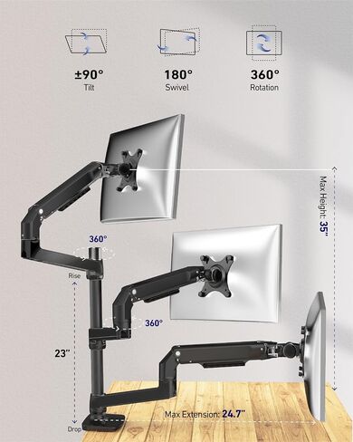 Single Monitor Arm Desk Mount, Holds Screens up to 40 Inches and 25 lbs, Fully Adjustable Vesa Monitor Mount with C-Clamp and Grommet Base, Aluminum, Silver in Kuwait