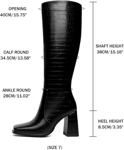 أحذية عالية في الركبة للنساء، أحذية طويلة بكعب مكتنز، أحذية طويلة بمقدمة مربعة مع سحاب جانبي in Kuwait