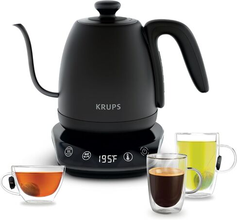 KRUPS Electric Kettle, Café Control Stainless Steel, Gooseneck Kettle, 1 Liter, 60 minute keep-warm, Electric Tea Kettle, sleek modern design Black in Saudi Arabia