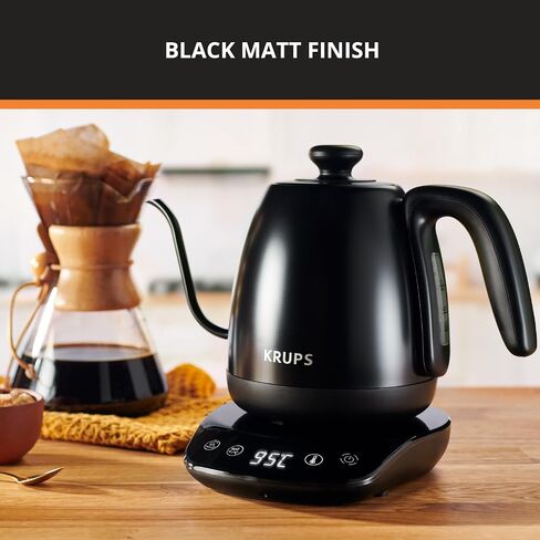 KRUPS Electric Kettle, Café Control Stainless Steel, Gooseneck Kettle, 1 Liter, 60 minute keep-warm, Electric Tea Kettle, sleek modern design Black in Saudi Arabia