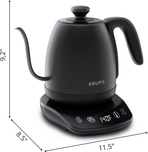 KRUPS Electric Kettle, Café Control Stainless Steel, Gooseneck Kettle, 1 Liter, 60 minute keep-warm, Electric Tea Kettle, sleek modern design Black in Saudi Arabia