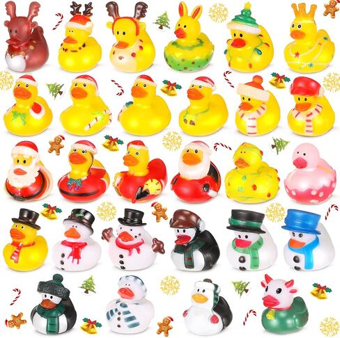 Hanaive 16 Pcs Assorted Christmas Rubber Ducks Bulk with Different Designs Mini Rubber Ducks Bath Toys Xmas Themed Novelty Duck for Party Supplies Gifts Birthday Baby Shower Pool Party (Classic) in Saudi Arabia
